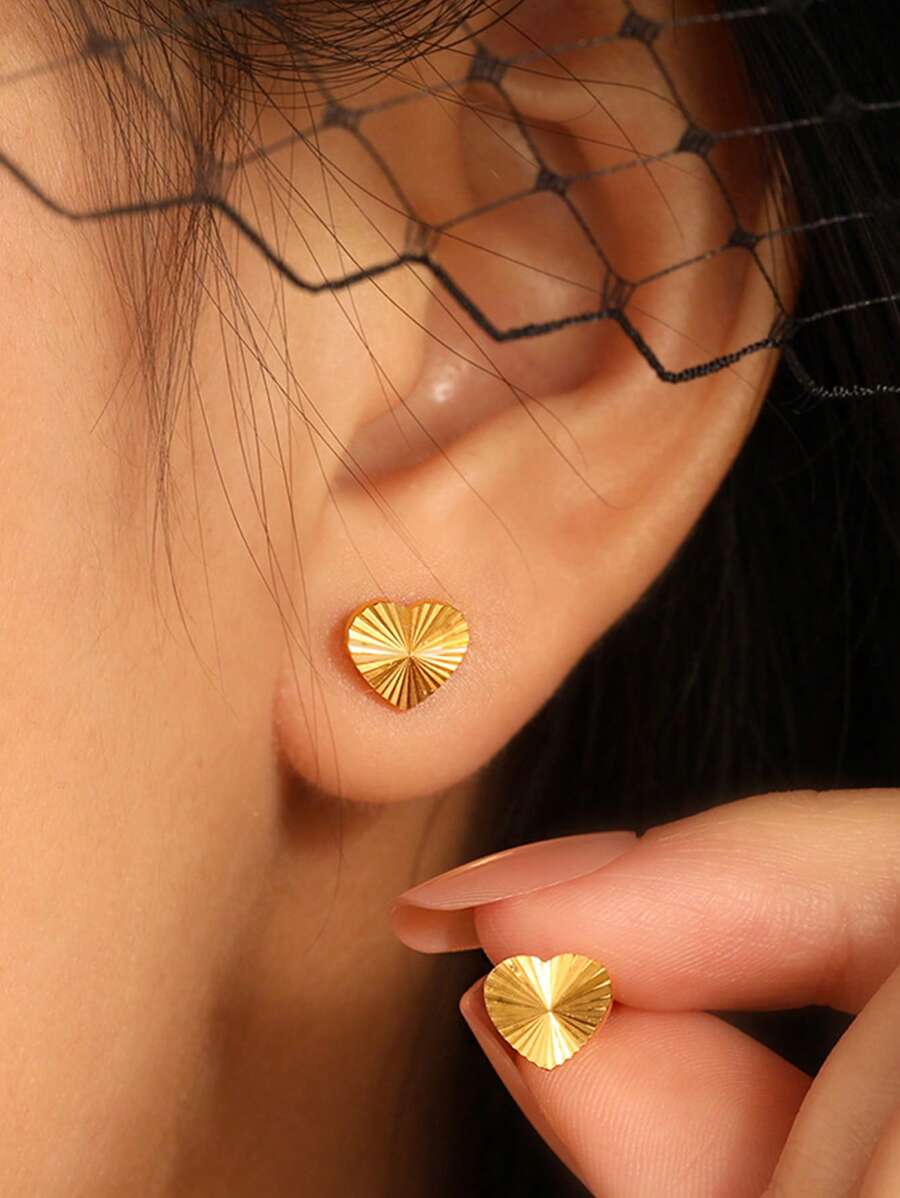 1Pair Mini Heart Laser Stud Earrings For Women 925 Sterling Silver Valentine's Day Sweet And Glamorous Fine Ladies Jewelry Gift
