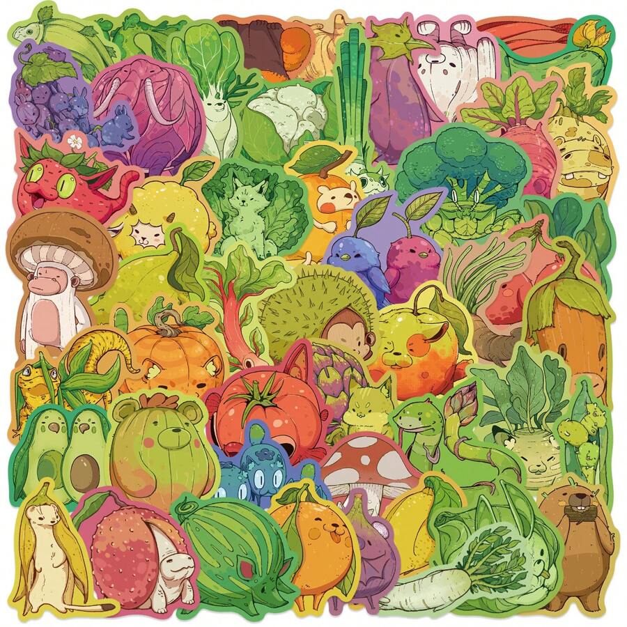 50pcs Fruit And Vegetable Animal Graffiti Stickers - Perfect For Decorating Water Bottle, Laptops, Phone Cases, Skateboards & More