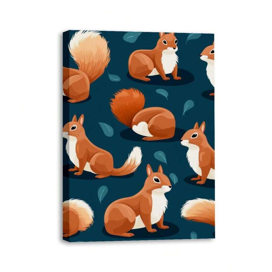 1 Piece Home Wall Decor Framed Canvas Cute Squirrel Pattern Canvas Wall Art Paintings For Living Room - Canvas Framed Print Wall Artworks Bedroom Decoration Office Wall Decor
