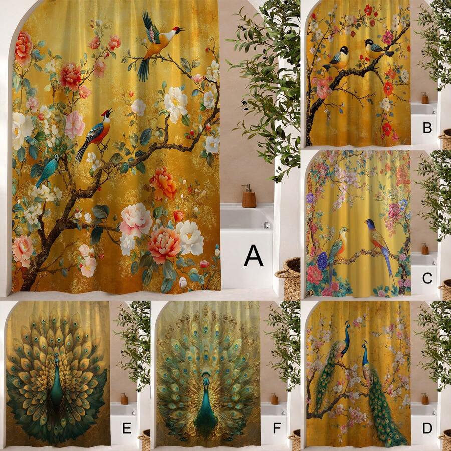 1pc Printed Waterproof Bathroom Shower Curtain With 12 Plastic Hooks, Machine Washable, Bathroom Divider, Bathtub Curtain, Bathroom Decor Window Curtain Bathroom Accessories