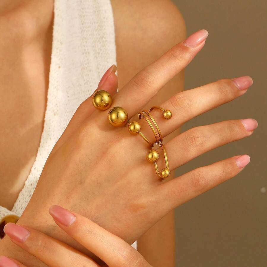 Stainless Steel Sphere Ring, Small & Large Ball Ring Accessories For Women