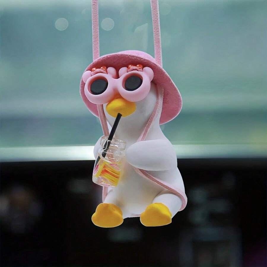 1pc Car Accessory - Rocking Duck Car Hanging Decor, Cute Car Rearview Mirror Pendant, Hanging Car Decoration