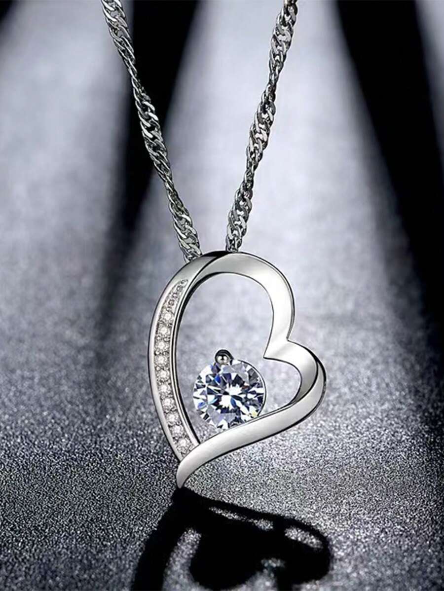 1 colar com pingente de coração de zircônia elegante e moderno, colar com pingente de cristal brilhante "Beijo de Amor", presente para namorada
