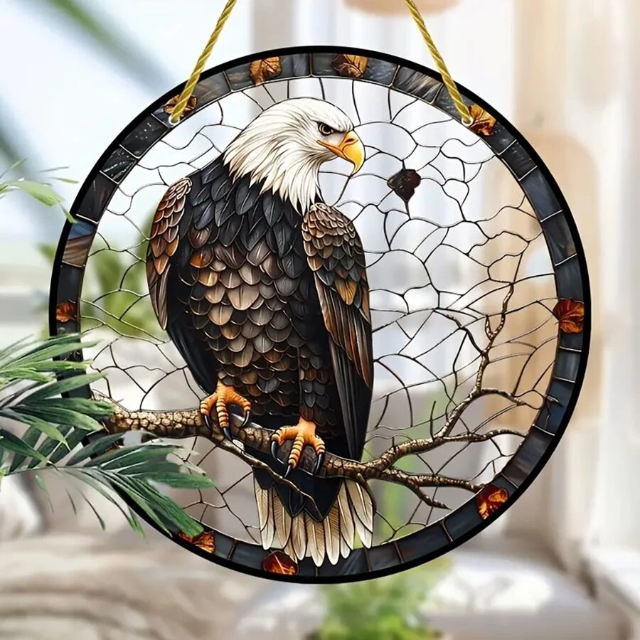 Adler Fensterdekoration - 20 x 20 cm Akryl Glasmalerei Fensteraufhänger, Weißkopfseeadler Design für Heim- und Gartendekoration, perfekt für Schlafzimmer, Terrasse und Wandkunst - ideales Geschenk zu Einzug oder Weihnachten