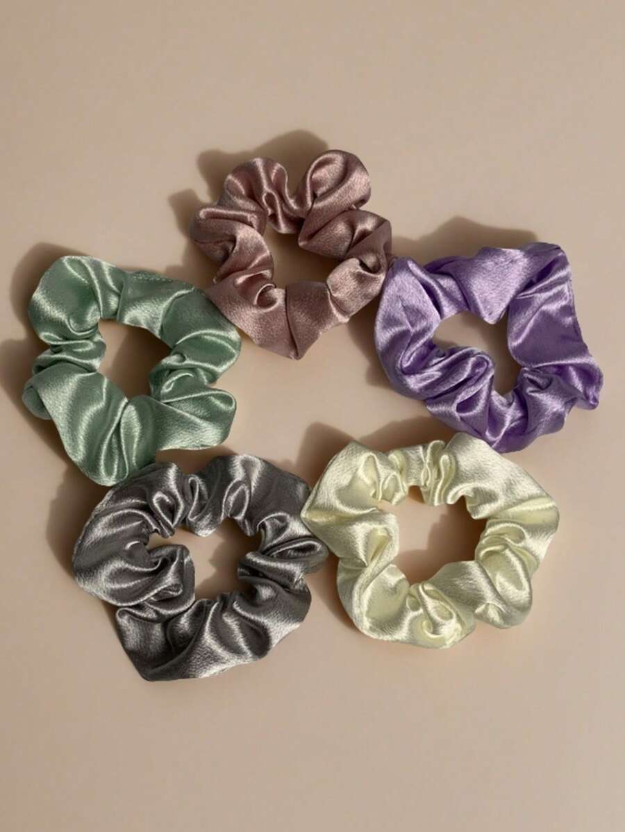 5pcs/Pack Scrunchies Bowel Shaped Elastic Ponytail Holders, Fashion Minimalist Versatile Soft Fabric, Sweet Design Hair Accessories
