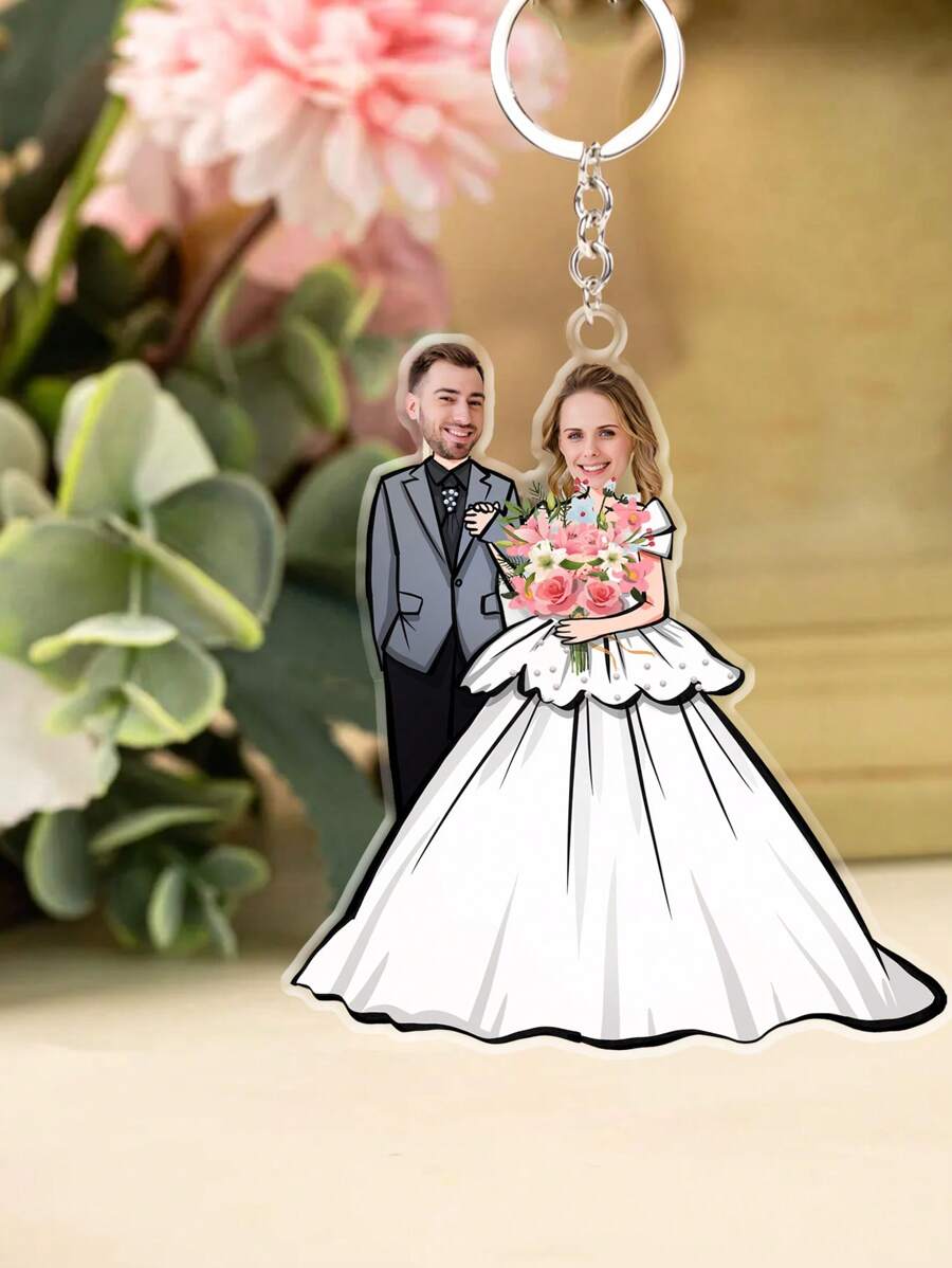 1/2Pcs Personalized Photo Wedding Couple Keychain, Custom Bride & Groom Cartoon Acrylic Keyring, Customized Funny Valentine'S Day Gift, Newlywed Gift, 8cm/3.15in, Wedding Party Gifts, Bridal Gifts, Bridesmaid Gifts, Suitable For Him/Her, Boyfriend, Girlfriend, Couple, Wife, Husband, Family, Bestie, Colleague, For Unique Gifts For Anniversary, Wedding, Valentine'S Day