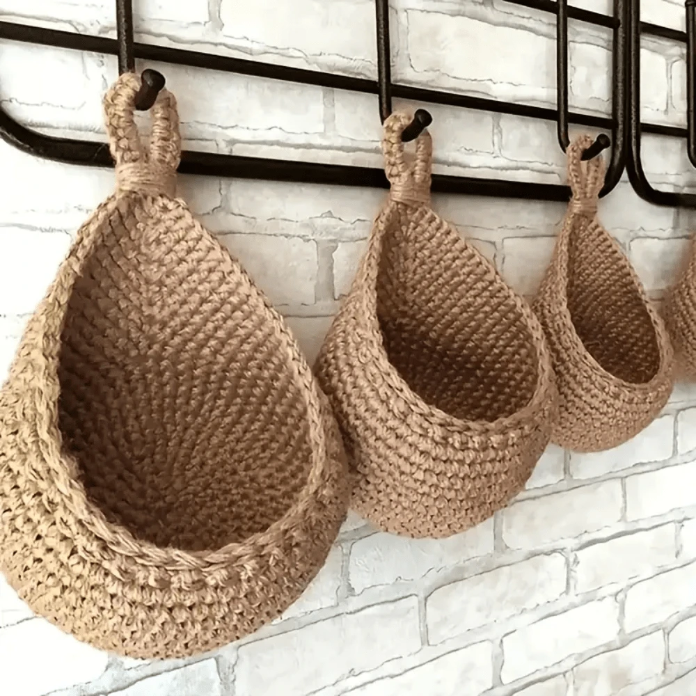 3 Stücke Boho Seil Netz Wandkörbe, Leinenaufhänger zum Aufbewahren von Obst und Gemüse in der Küche, wandmontierte Körbe für Knoblauch, Zwiebeln, Gemüse, Obst, dekorativer Organizer für Zuhause, Restaurant, Raumlagerung, Garten, Muttertags Geschenk