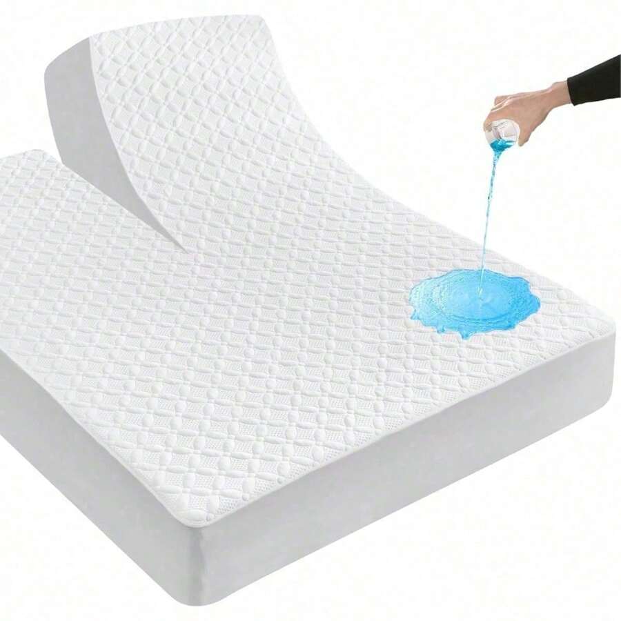 White Top King Mattress Protector For Adjustable Bed - Bamboo Viscose, Waterproof, 6 - 18 Inches Deep Pocket, 32 - 34 Inches From Head