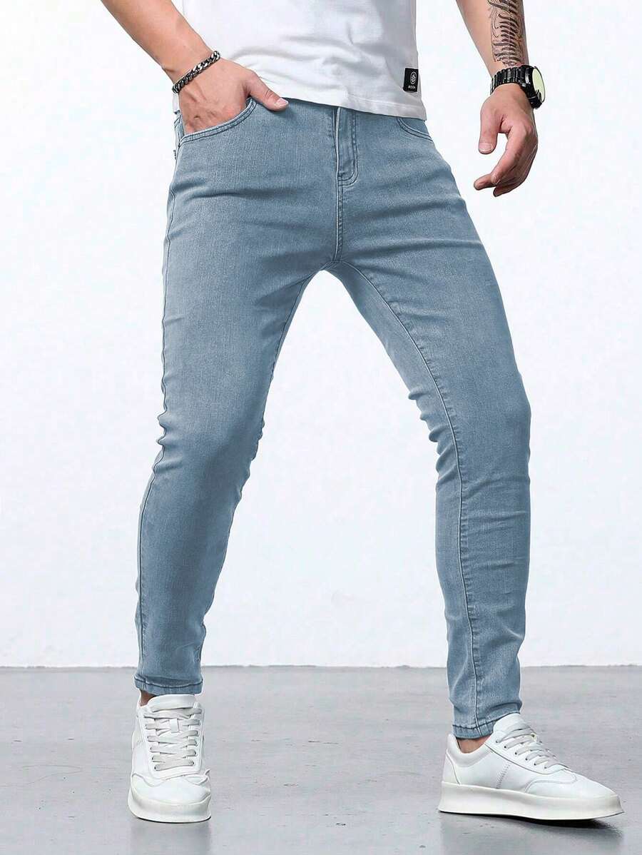 Shendy Vendy Pantalón Slim para Hombre, Pantalones de Moda Mezclilla Ajustados Elásticos, Jeans Clásicos de Hombre con Bolsillo