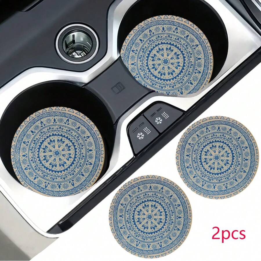 2 pièces Dessous de verre de voiture style bohème, tapis de voiture élégant à séchage rapide et antidérapant
