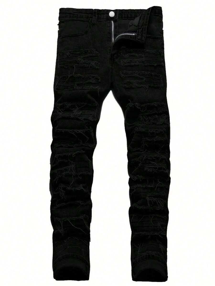 Pantalones vaqueros ajustados de moda con flecos y elásticos para hombres