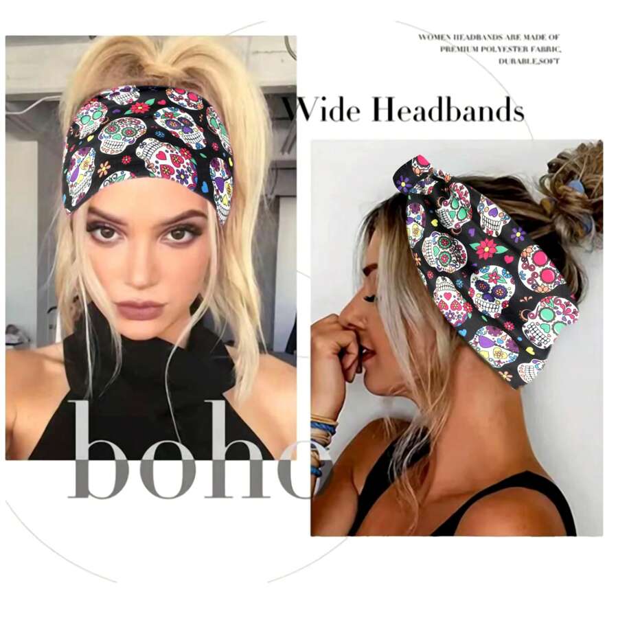 Fashionable Skull Print Twisted Headband, Suitable For Men And Women: Yoga, Fitness, Running, Sports, Sweat-Absorbent, Outdoor Comfortable Non-Slip Sports Headband, Elegant Hair Accessory