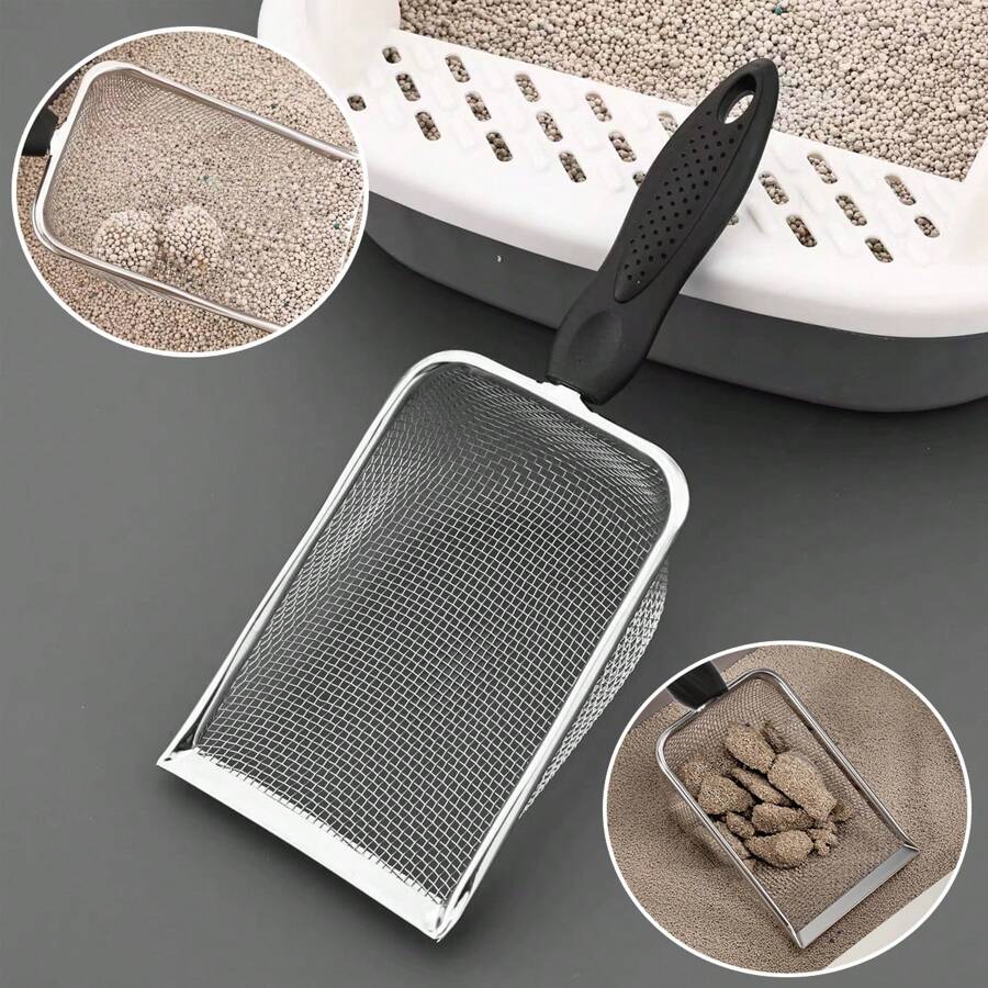1 pièce Pelle à litière pour chat en acier inoxydable résistant à la rouille - Pelle à déchets d'animaux de compagnie réutilisable avec un design perforé, tamisage rapide pour les cages de sable/reptiles/cailles, une pelle multifonctionnelle pour la plage et les petits animaux, une pelle à déchets d'animaux de compagnie pour les chats