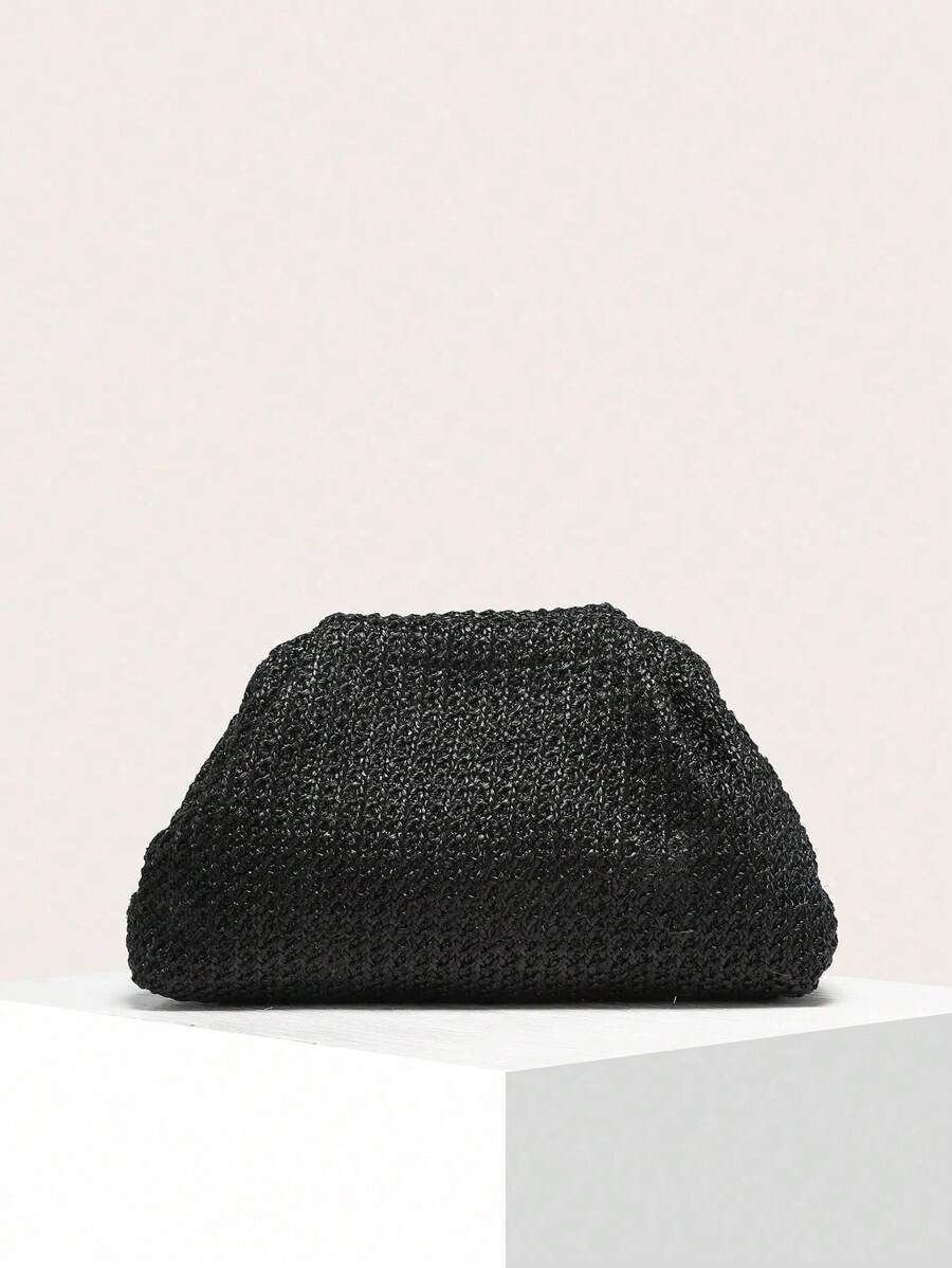 1 pieza Cartera de embrague de mujer con bloqueo de color, patrón de rayas y nubes plisadas