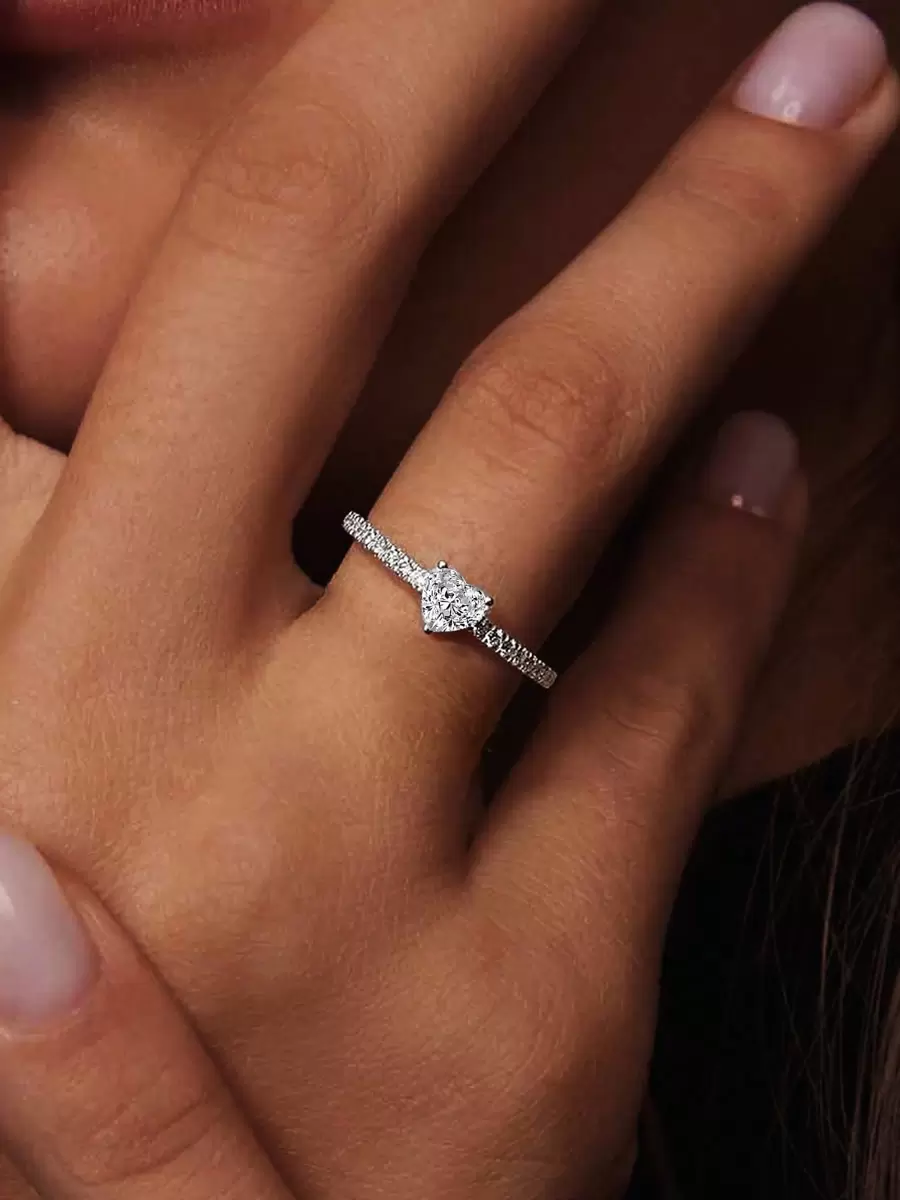 Minimalist Fashionable S925 Sterling Silver Heart Rhinestone Ring, High-Quality Jewelry Gift For Friends, Girlfriends, Couples, Suitable For Daily Wear