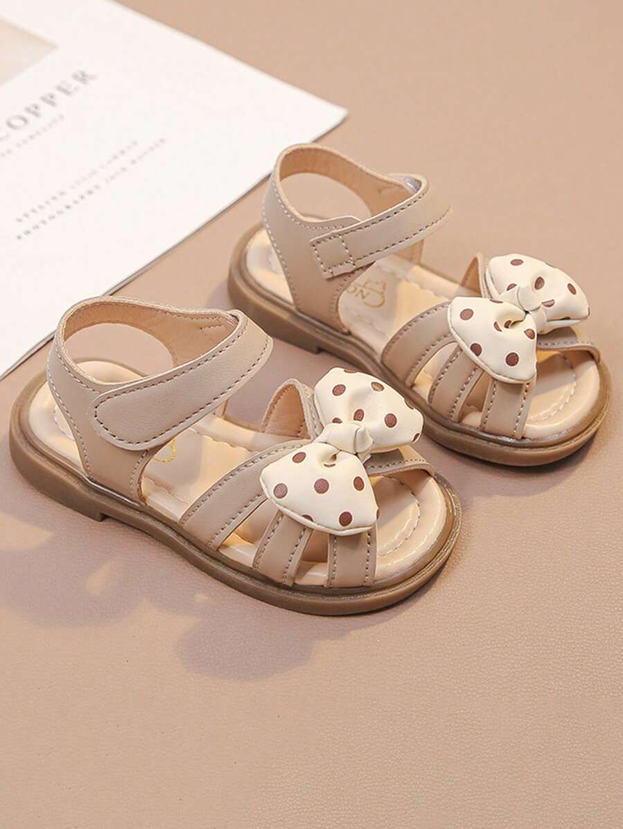1 Pair Fashion Minimalist Cute Dotted Bow Girls Children Flat Sandals