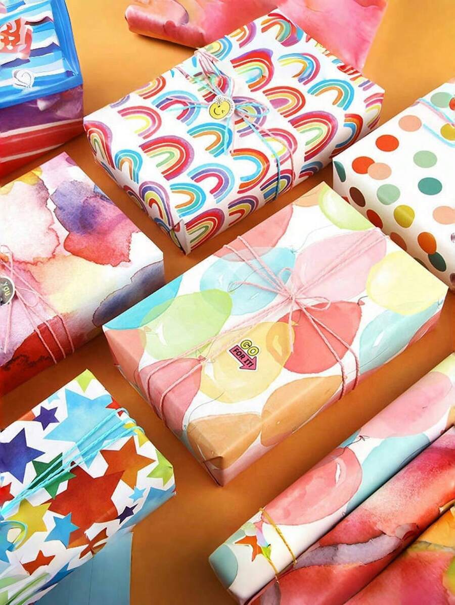 1pc Rainbow Gift Wrapping Paper, Children's Day Birthday Gift Packaging, Baby Shower Party Box Wrap