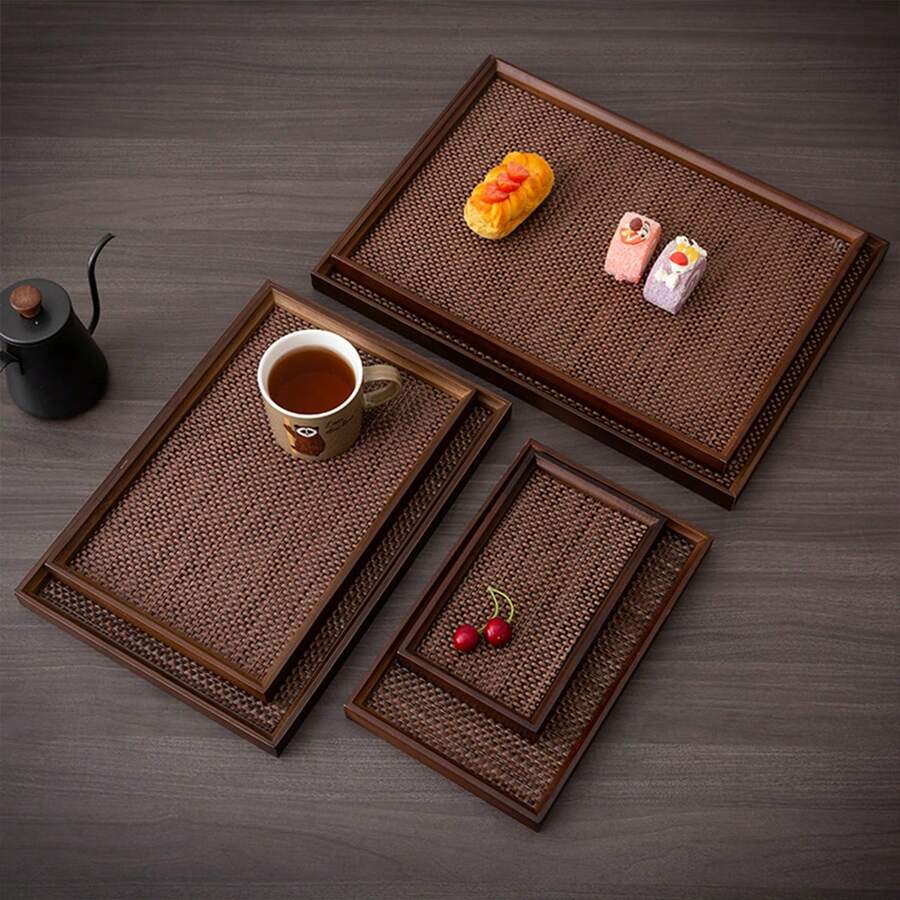 2pcs Tray & Placemat Set, Brown Premium Serving Tray Set