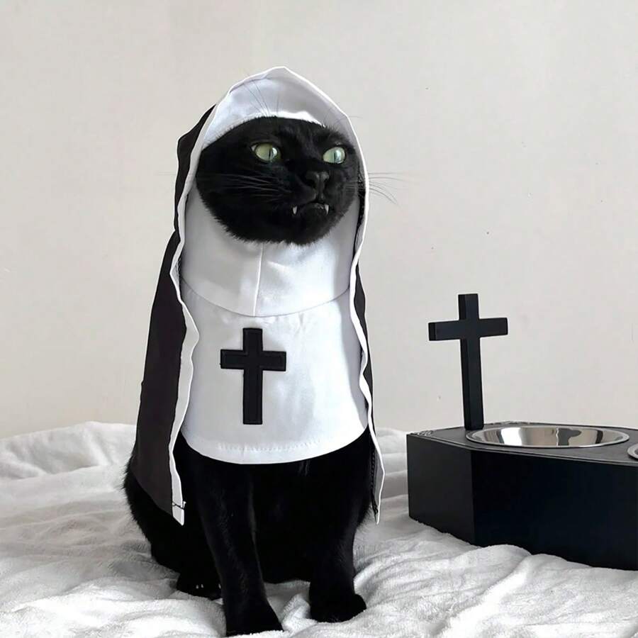 1 pieza Disfraz de monja para mascotas como decoración para fiestas, disfraz gracioso apto para fotografías, disfraz lindo para gatos o perros pequeños y medianos
