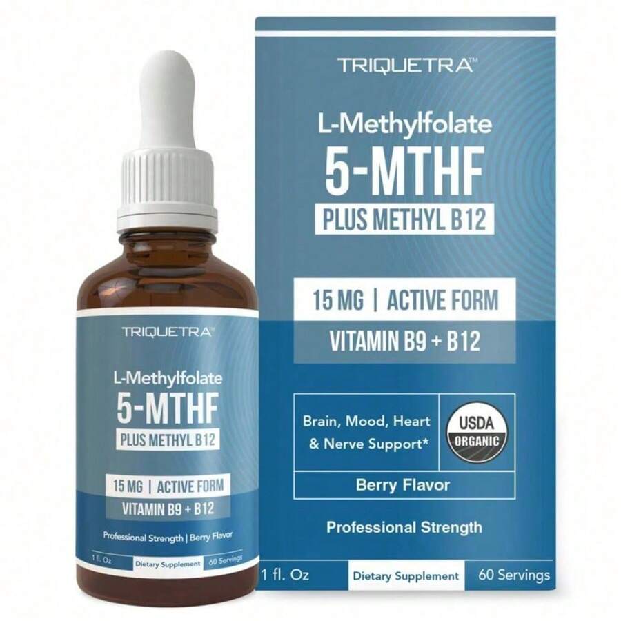 L Methyl Folate 15mg + B12 Cofactor – Organic, Berry Flavor, Professional Strength, Liquid Active 5-MTHF Form, Supports Mood, Methylation, & Cognition-CWTI