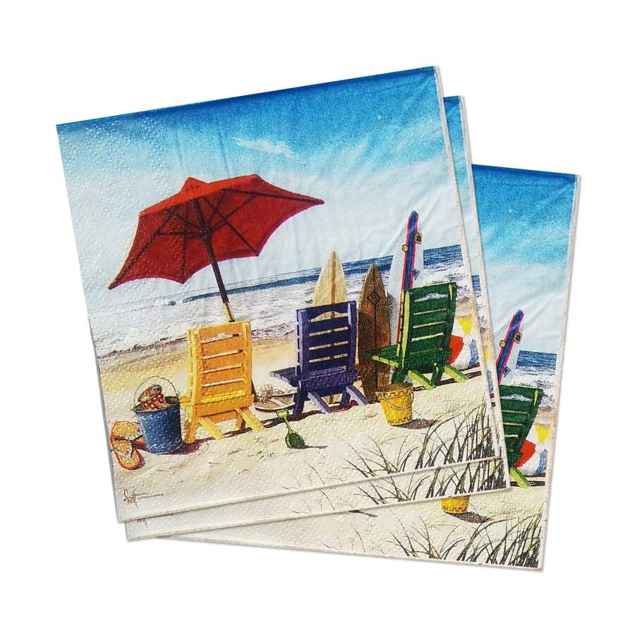 20pcs/Pack 2-Ply 25x25cm Soft Wood Pulp Beach Party Printed Colorful Disposable Paper Napkins