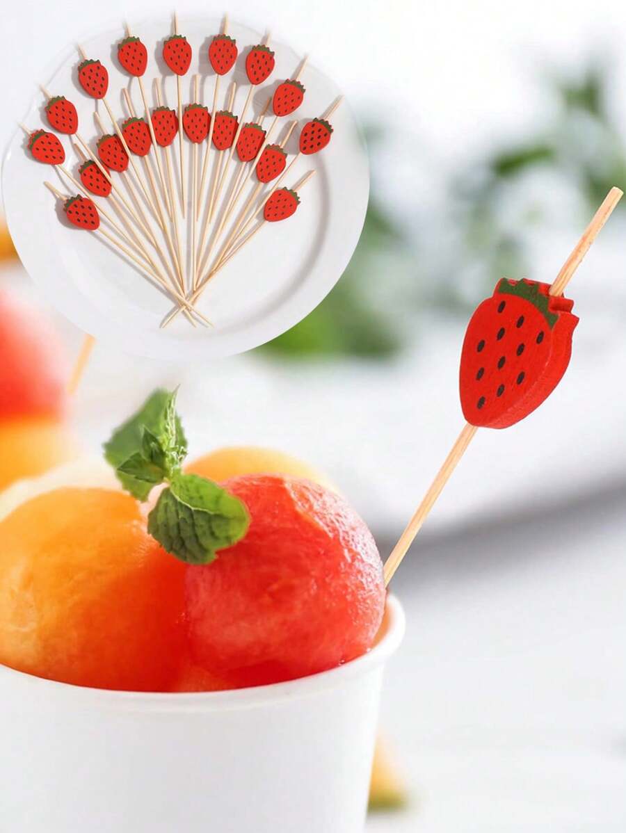 50 pezzi Stecchini per cocktail a forma di fragola, Graziosi stuzzicadenti di bambù per decorare stuzzichini, pietanze, bevande, dessert, frutta e piatti di salumi, Decorativi per eventi nuziali, compleanni, feste estive in spiaggia Hawaii, Accessori per feste.