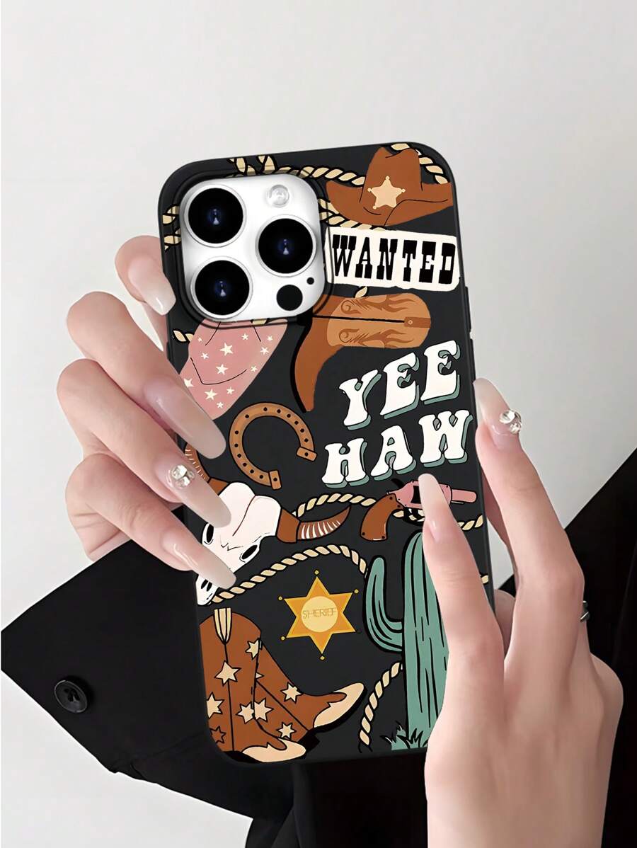 1pc Western Style Gedrukt 2D Patroon Populair Klassiek High-End Minimalistisch Vintage Western Esthetisch Ontwerp, Geschikt Als Cadeau Voor Vrienden, Familie, Koppels, Verjaardagen, Pasen, Ramadan - Zwarte Matte Zachte Schaal, Stofdicht & Waterdicht, Compatibel Met iPhone 16/15/14/13/12/11/Pro/ProMax/X/XR/XS/XSMax/7/8/Plus