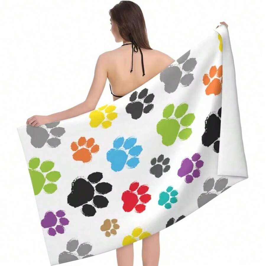 1 szt. Sportowy ręcznik plażowy Outdoor High Definition Digital Printed Cute Color Footprint Design, mata do jogi do sportów halowych, szal przeciwsłoneczny na plażę, przenośny, chłonny, szybko schnący ręcznik kąpielowy