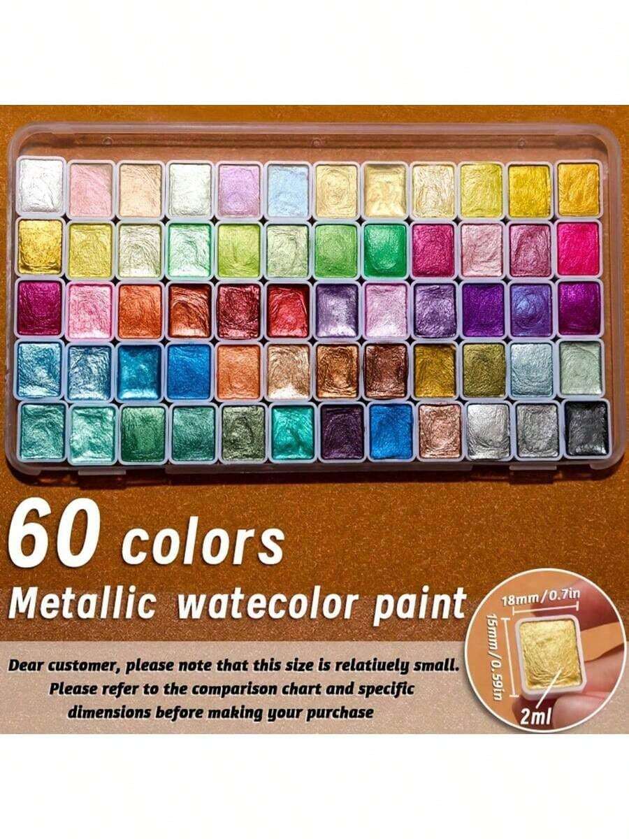 Set di 60 colori di pigmenti acquerellati in perle finte: set portatile di pittura solida metallica per artisti, adulti e professionisti, regalo perfetto per le feste