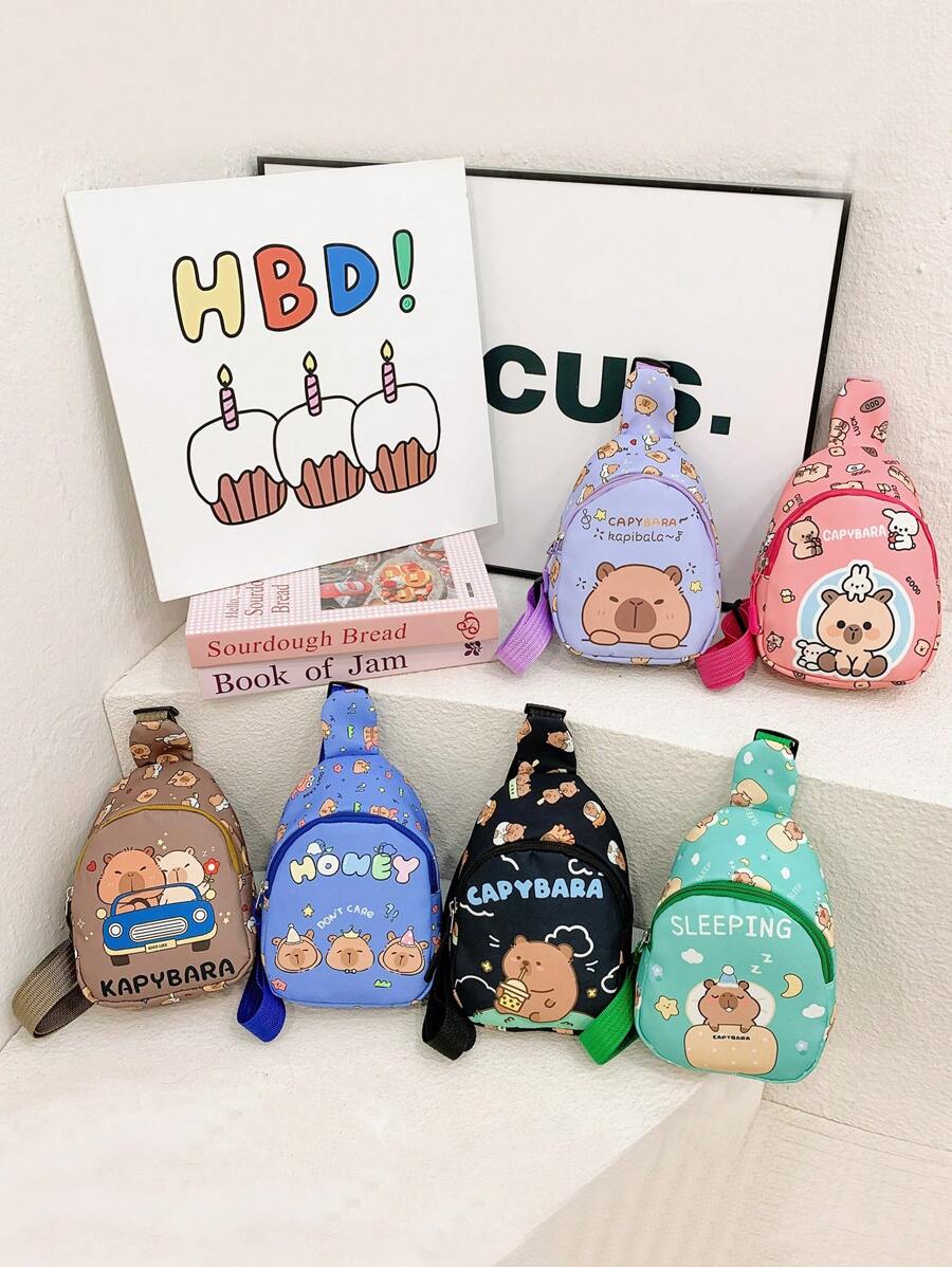 Capybara Pattern Kids Waist Bag, Cartoon Fashion Girls Mini Chest Bag, Casual Sling Crossbody Bag For Boys Toddler, Lightweight