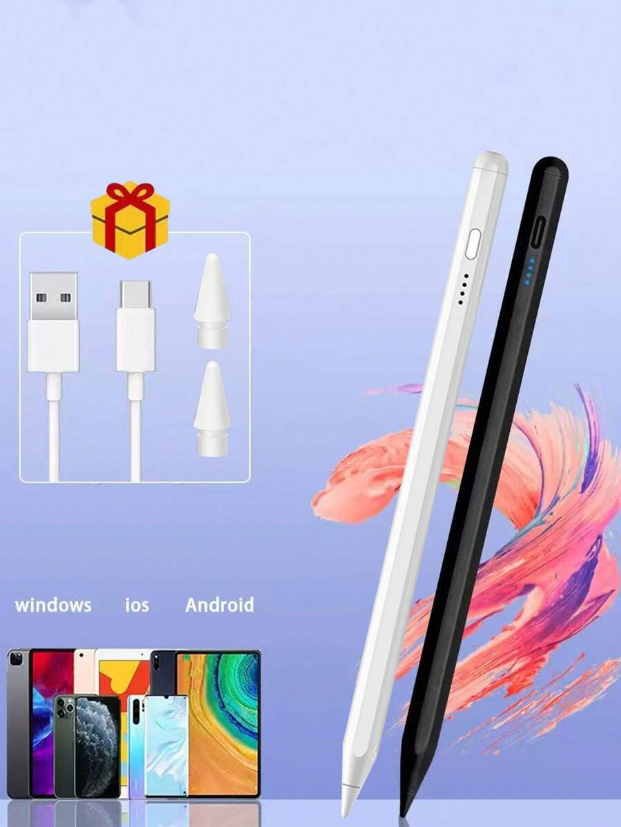 1pc Hand-Written Stylus Pen With 2 Replaceable Nibs, Compatible With Apple Pencil & Android Capacitive Touchscreens, Magnetic, Lag-Free, Instant-On, Convenient