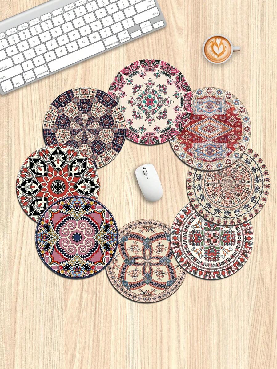 Geometrische ronde muismat - 8 stijlen om uit te kiezen, formaat 20 cm * 20 cm, antislipontwerp aan de onderkant, de muis is glad op de muismat, geschikt voor verschillende kantoorscènes