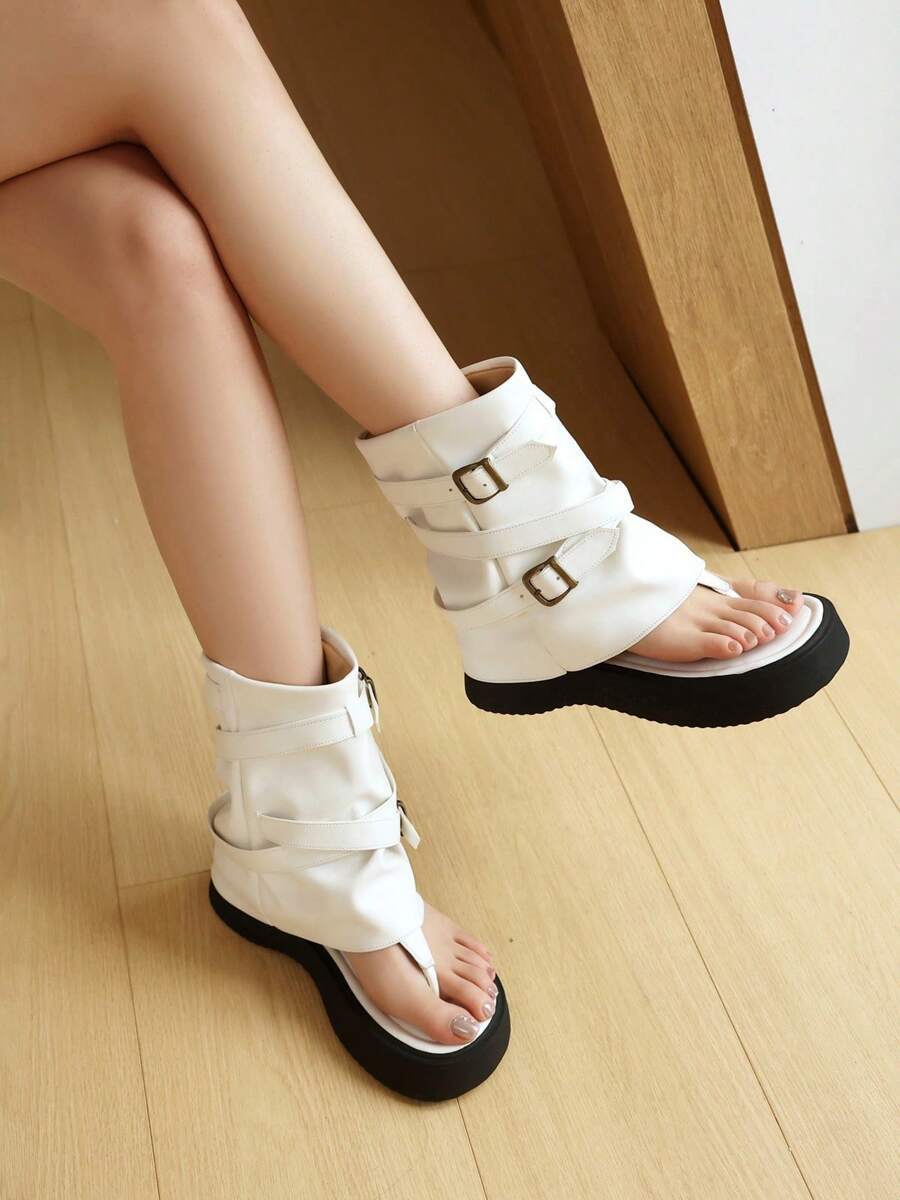 Sandales gladiateur femme confortables à semelle épaisse, et sexy. Nouvelles mini-bottes courtes d'été aérées et évidées