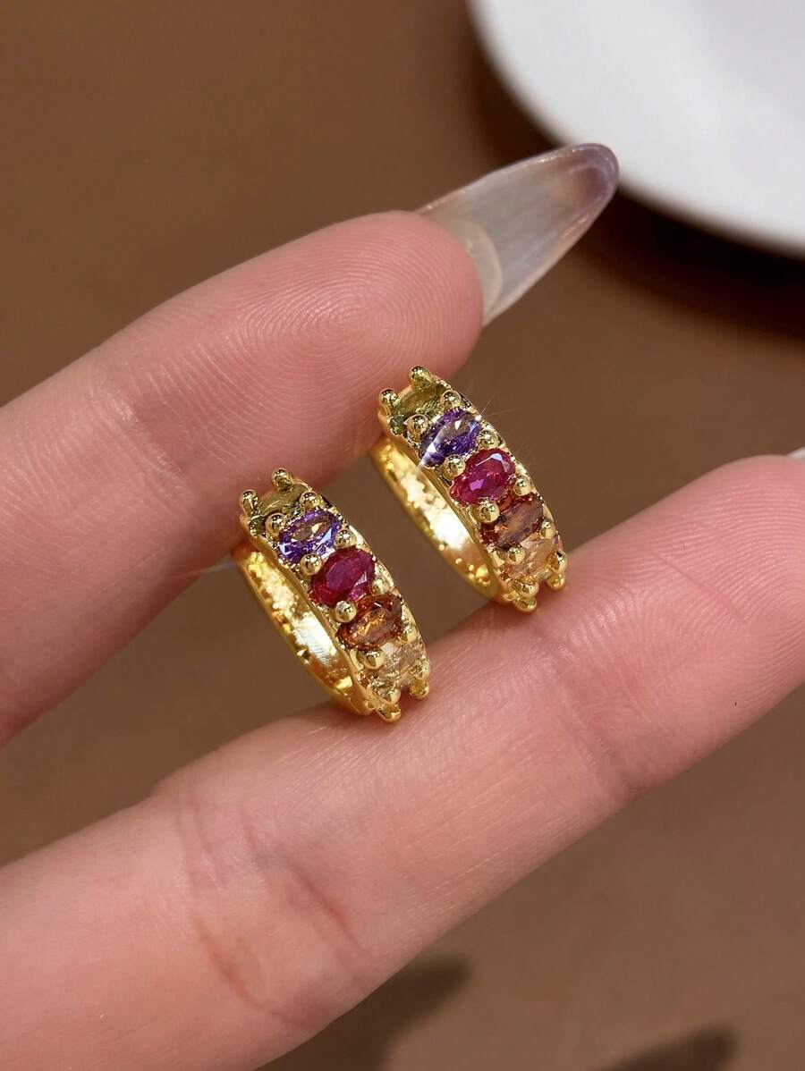 1 Pair 925 Sterling Silver Colorful Oval Zirconia Earrings Elegant And Exquisite High-End Jewelry Gift Holiday Gift Birthday Gift Suitable For Women Daily Wear