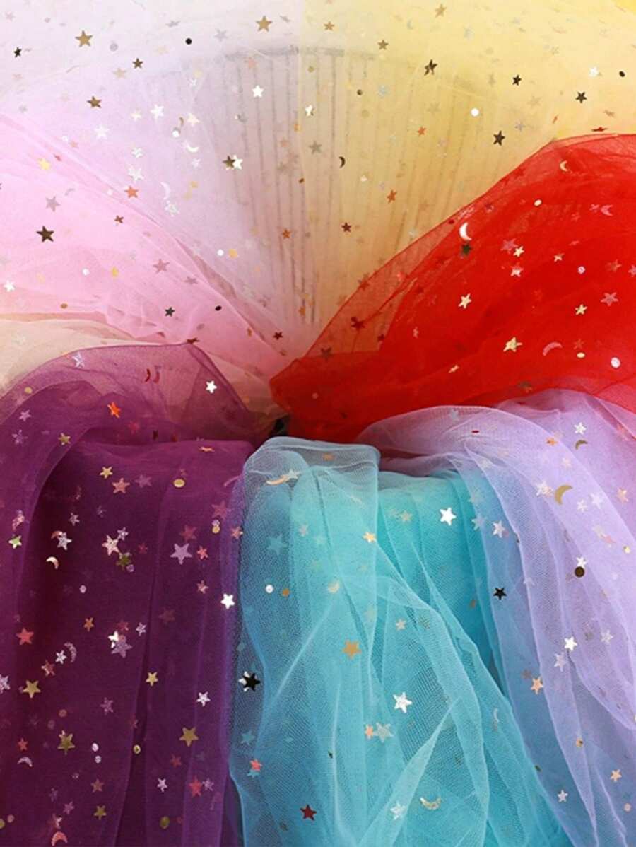 1pc Star & Moon Hexagonal Tulle Fabric, Handmade DIY Headpiece, Clothing, Dress, Flower Packaging, Soft Tulle