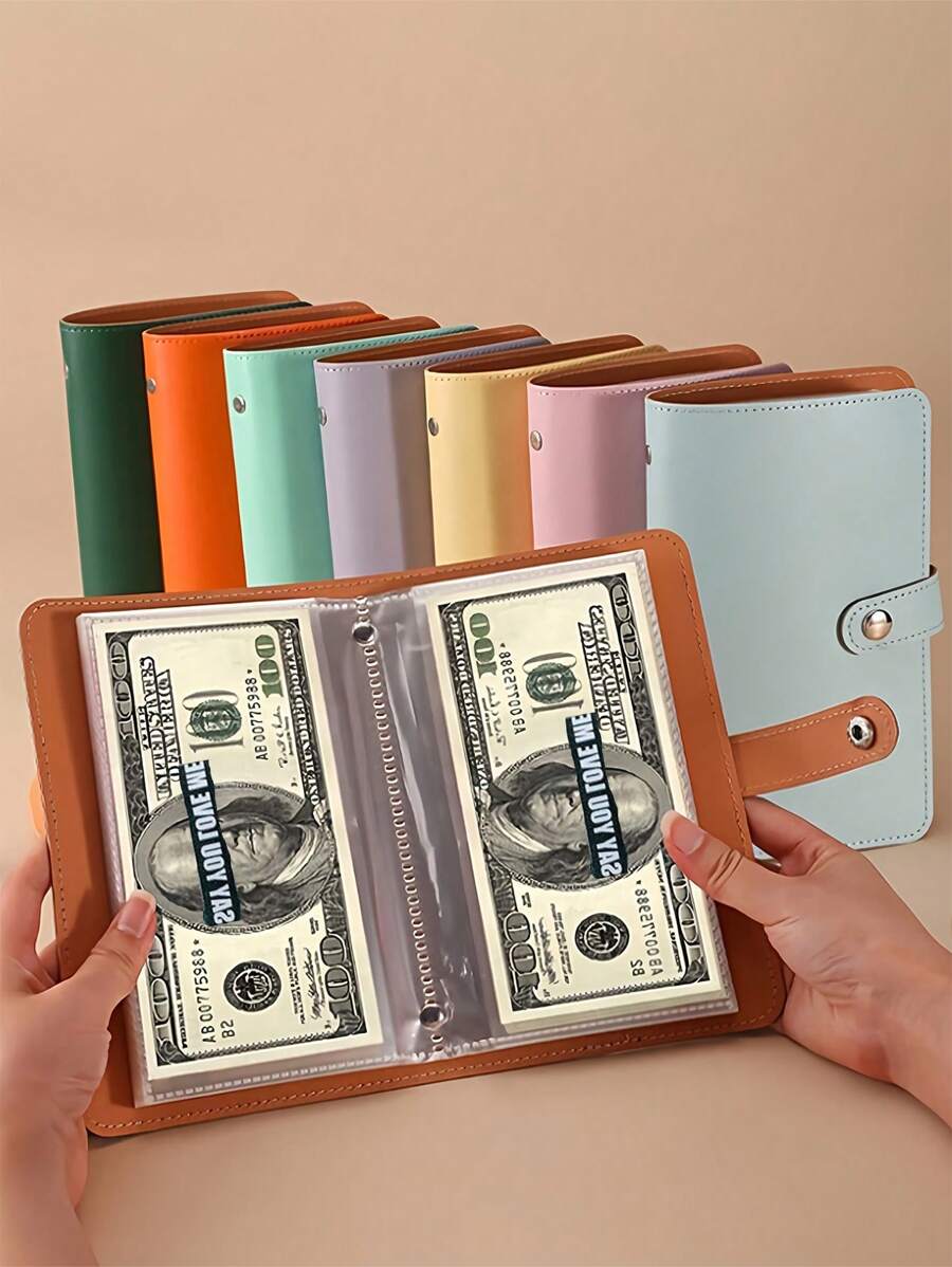 100Pcs Envelope Budget Challenge Loose Leaf Binder, Money Saving Binder, PU Leather Banknote Storage Book, Money Organizer For Banknote Photos, Stamps And Bank Card Storage, Multi-Function Loose Leaf Storage Organizer Pouch, Large Capacity Cash Storage Notebook, Birthday/New Year Gift, Multi-Function Loose Leaf Storage Organizer Pouch, Portable Purse, Clear Card Holder, Travel Accessories, Boho Vibes