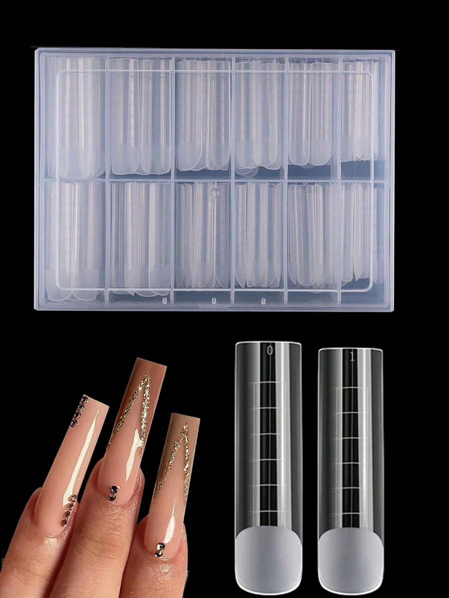 120 piezas Moldes de uñas cuadrados transparentes, juego completo de 12 tamaños XXL mate con gel de polímero doble para extensiones de uñas, herramienta de arte de uñas para salones y bricolaje