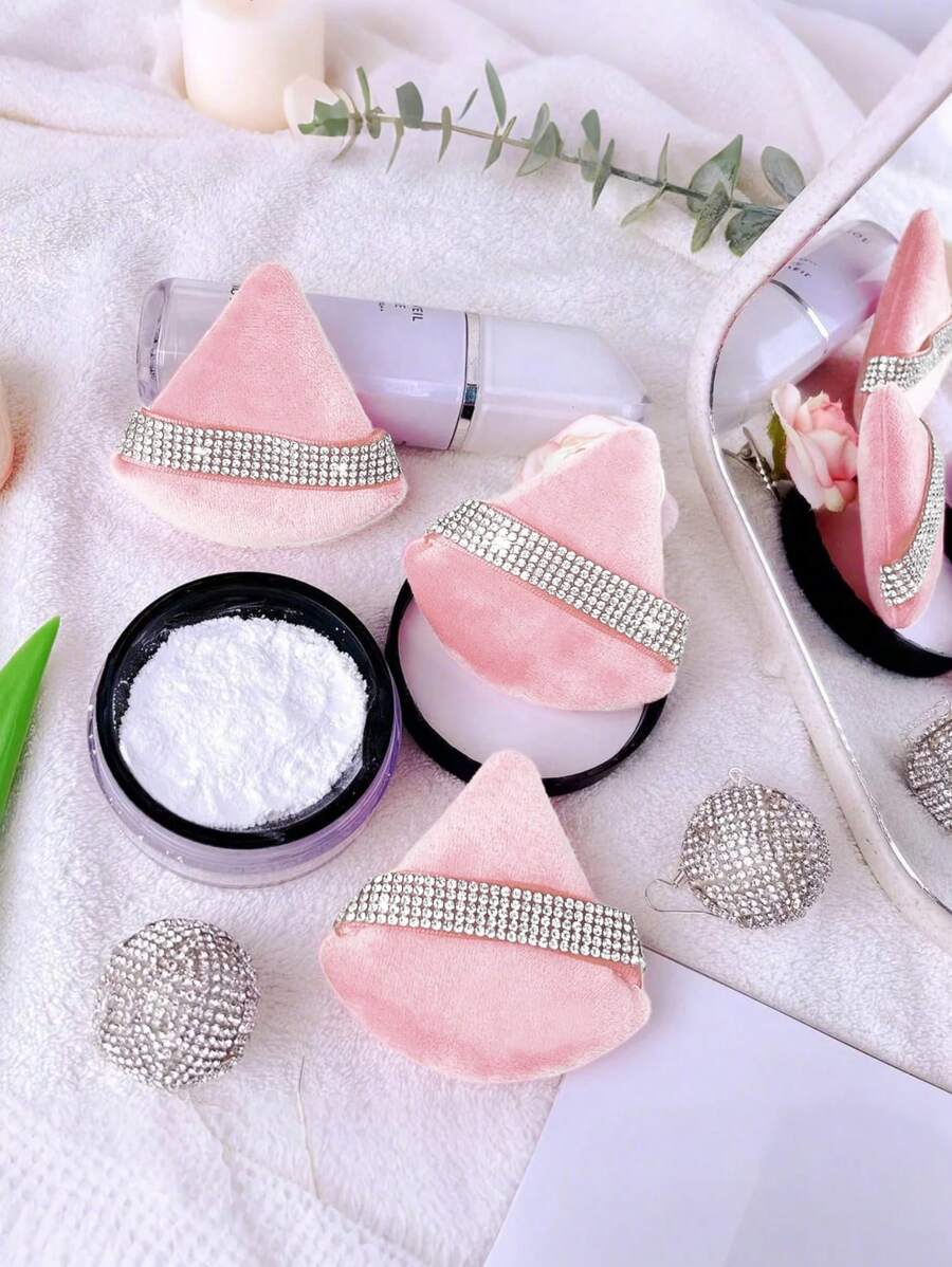 6/3 stuks luxe diamantpoederdonsjes - zachte, dubbelzijdige fluwelen en suède textuur, natte en droge make-up foundation blending spons voor onder de ogen, foundation applicatie, zacht voor alle huidtypes, sprankelend strass cadeau