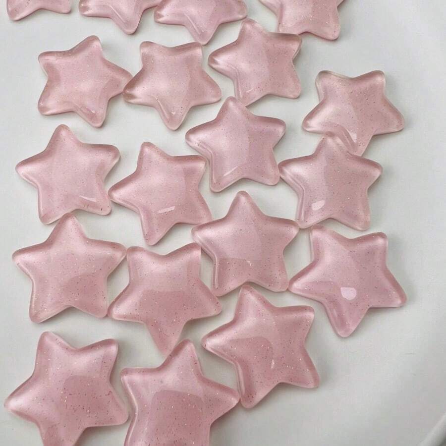 20 piezas/Paquete Decoración plana de resina con estrellas de cinco puntas de color rosa con brillo, materiales DIY para paredes, fundas de teléfono, zapatos, artesanía