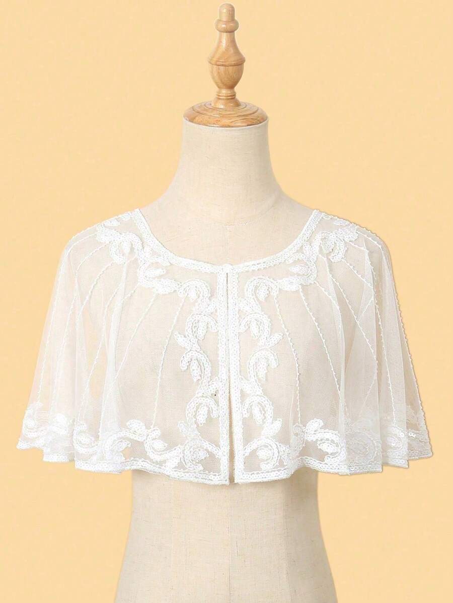1pc Lightweight Lace Sequin Cape Shawl, Simple & Fashionable Summer Wear