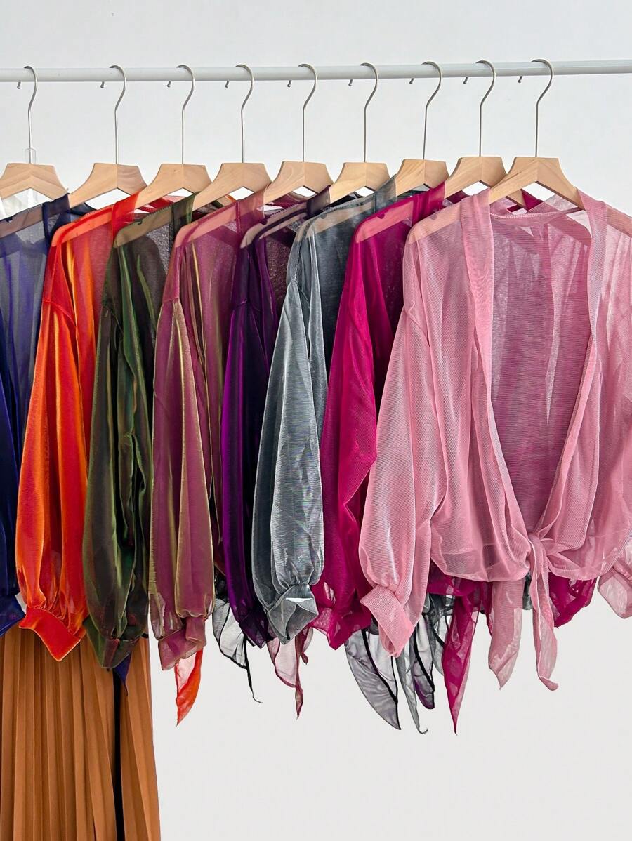 1 peça xale protetor solar decorativo de material chiffon brilhante de cor sólida feminino, cardigan de proteção solar de estilo fofo adequado para primavera, verão, outono, viagens ao ar livre