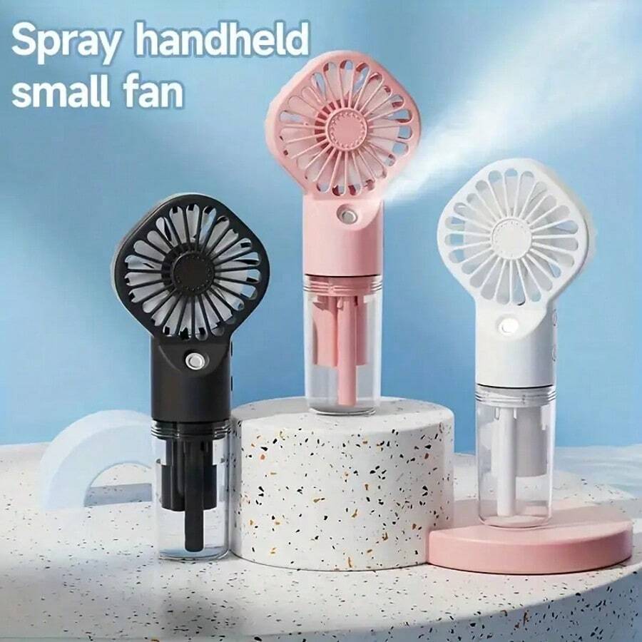 Ventilador de niebla portátil F3 - Rosa, funcionamiento silencioso, 4 ajustes de velocidad, recargable por USB, batería de 800mAh, accesorio humidificador de atomización por nano tecnología para una distribución uniforme