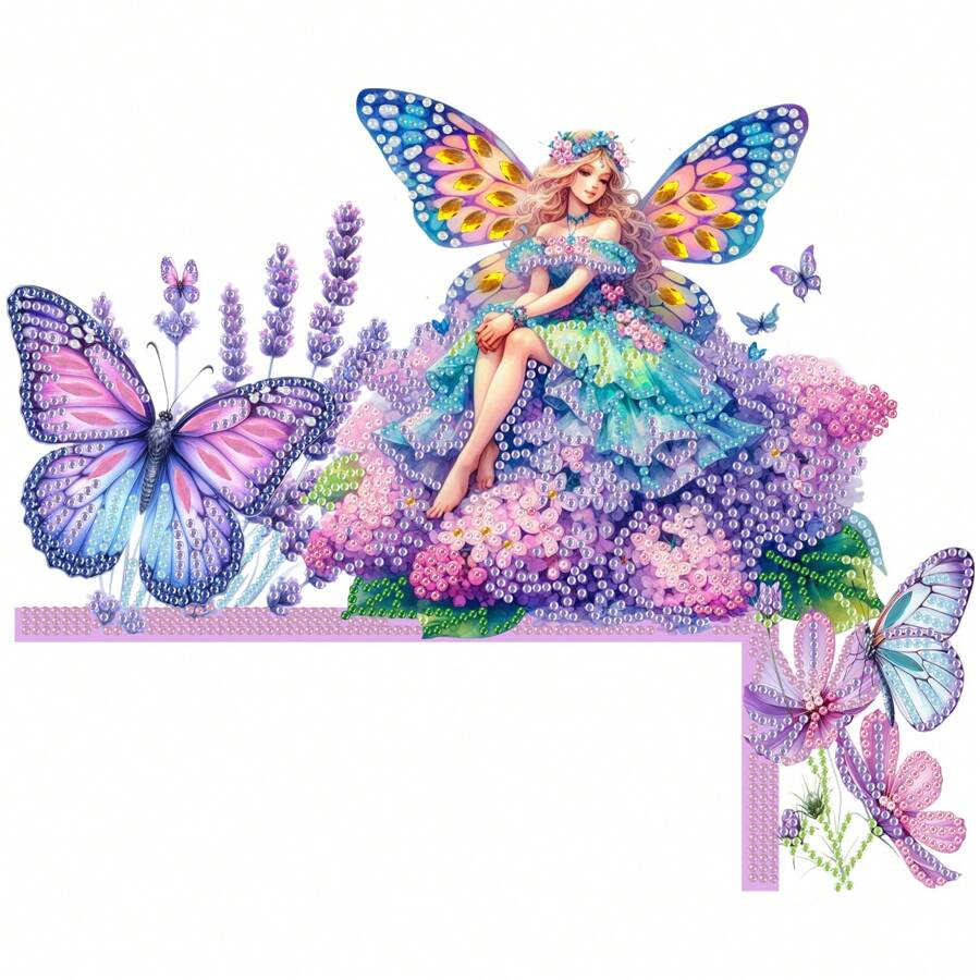 Kit de peinture de diamants DIY - Papillon de fée lavande mignon sur panneau en bois | Décoration de maison, salon, chambre à coucher, DIY de printemps