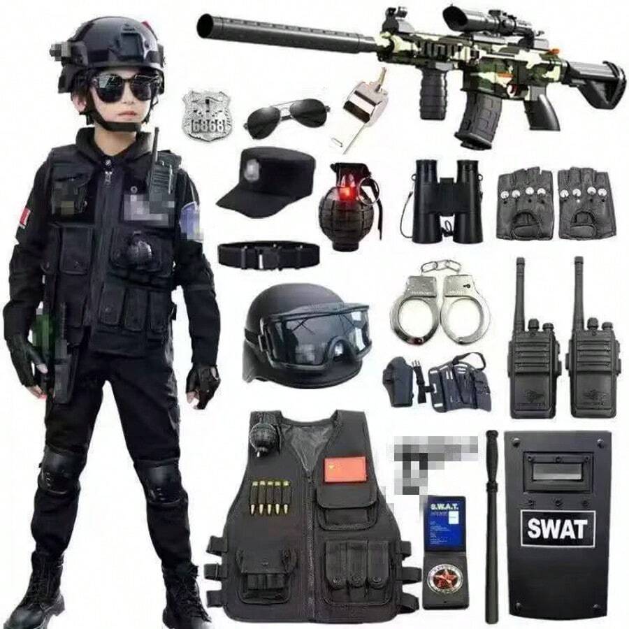 1 Stück/Set Polizei Kostüm, Spielzeug, Rollenspiel Spielzeug Requisiten Set, Kinderspielzeug, Soldaten Cosplay, Geschenk für Feiertage