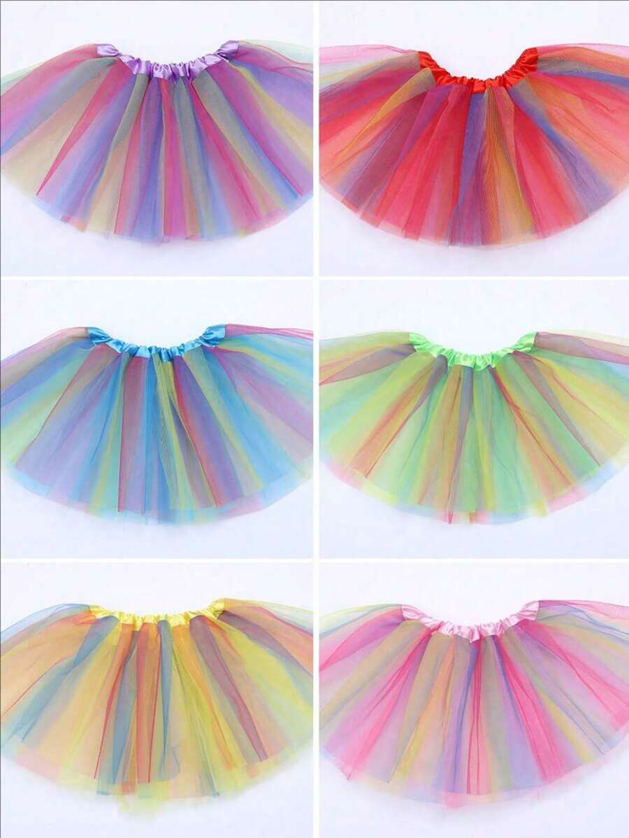 1pc Rainbow Striped Tulle Tutu Skirt, 30cm Youth Waist, Ballet Performance Costume Skirt, Suitable For All Seasons - Dance/Party/Stage Costume