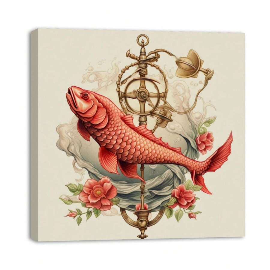 1 Piece Home Decor Wall Framed Canvas Fish Pattern Home Decor Framed Canvas Wall Art Paintings For Living Room - Canvas Framed Print Wall Artworks Bedroom Decoration Office Wall Decor