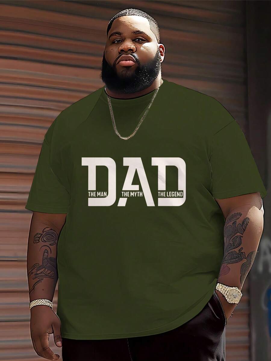 Camiseta de manga corta casual con estampado de letras para hombres de tallas grandes, de verano
