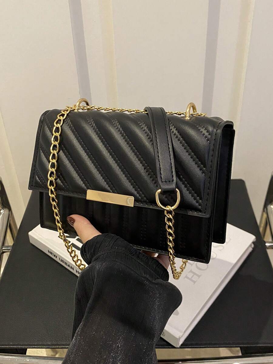 Bolso pequeño con diseño de cadena de textura rombos versátil y de moda