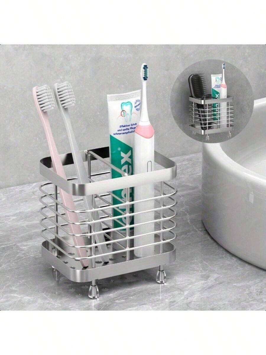 Toothbrush Holder, For Bathroom Stainless Steel Electric Toothbrush Holder Wall-Mounted Shower Toothbrush Toothpaste Holder Bathroom Organization Essential 2 Slots Silver