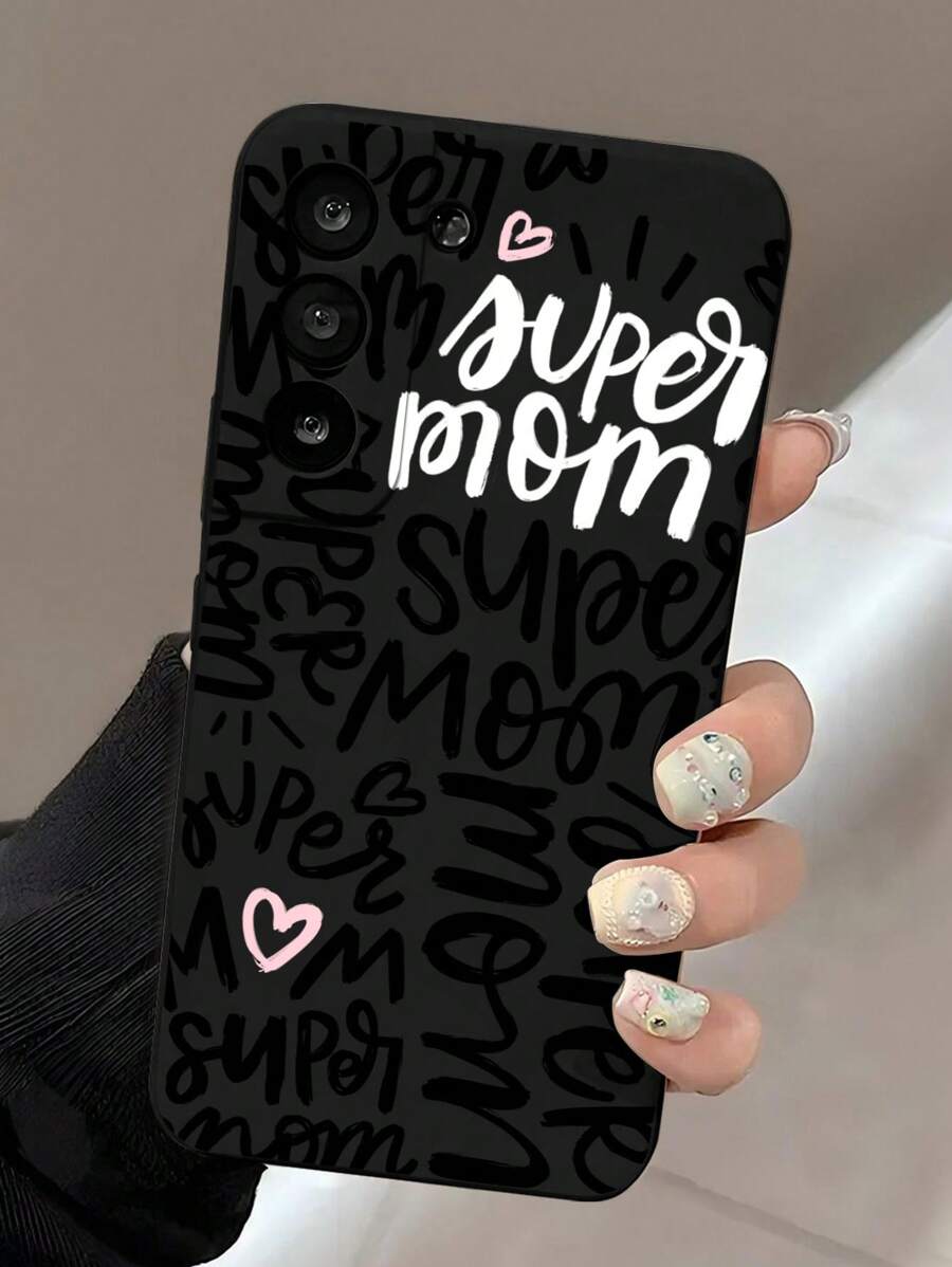 1 stuk minimalistische gepersonaliseerde letter slogan & hart grafische zwarte antislip zachte telefoonhoes, compatibel met Samsung//Redmi//OPPO/Honor